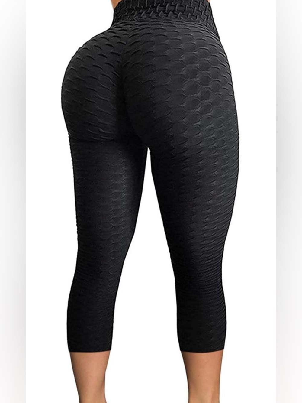 FITTOO Womens High Waisted Tummy Control Scrunched Booty Capri - Med